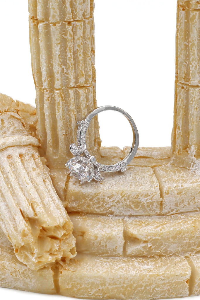 elegant crystal flower silver ring