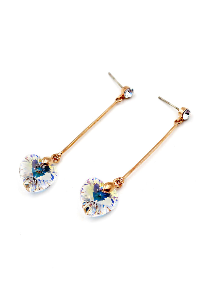 Rose gold love crystal pendant earrings