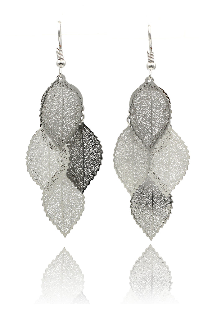 elegant long large leaf earrings