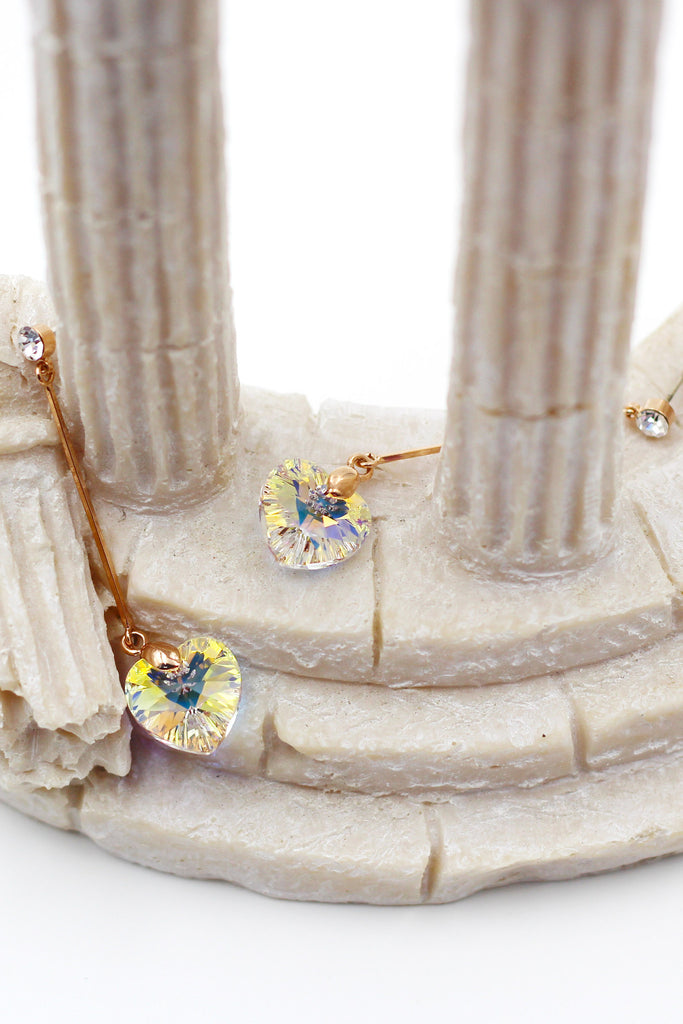 Rose gold love crystal pendant earrings