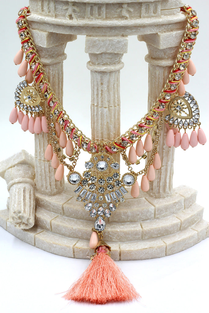 colorful tassel national crystal and beads necklace