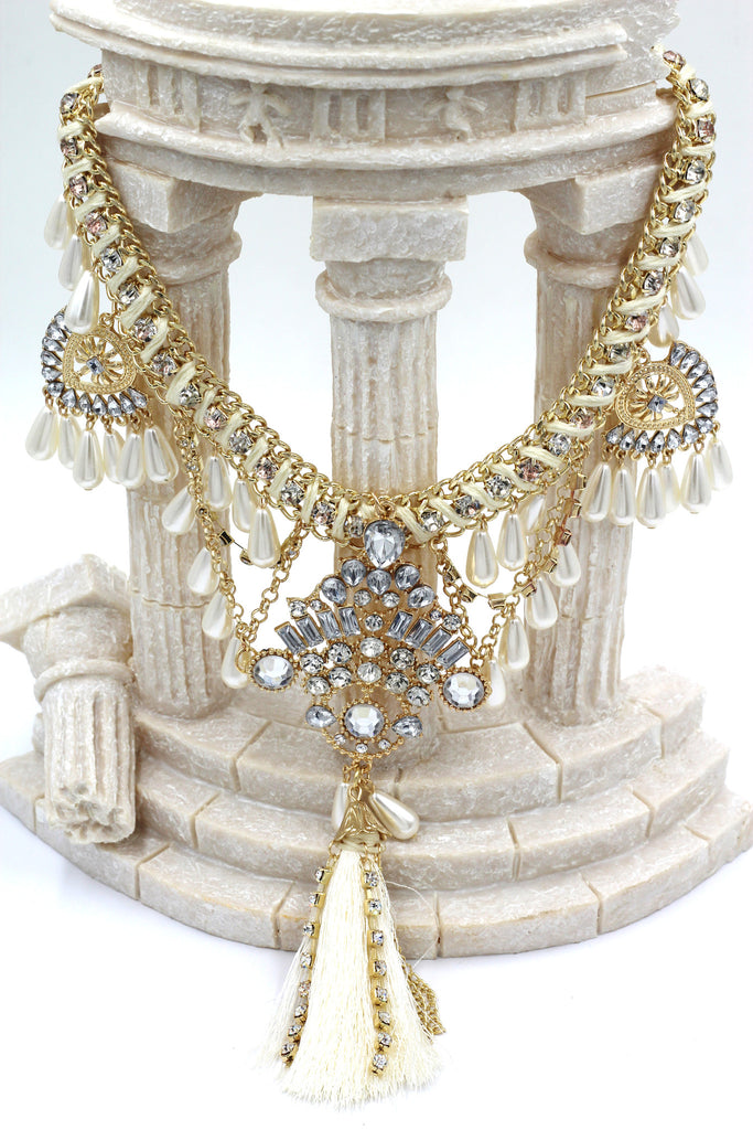 colorful tassel national crystal and beads necklace