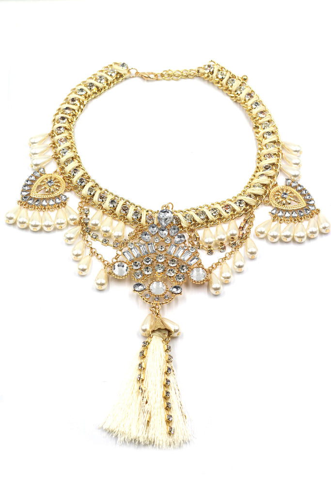 colorful tassel national crystal and beads necklace