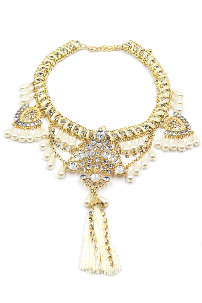 colorful tassel national crystal and beads necklace