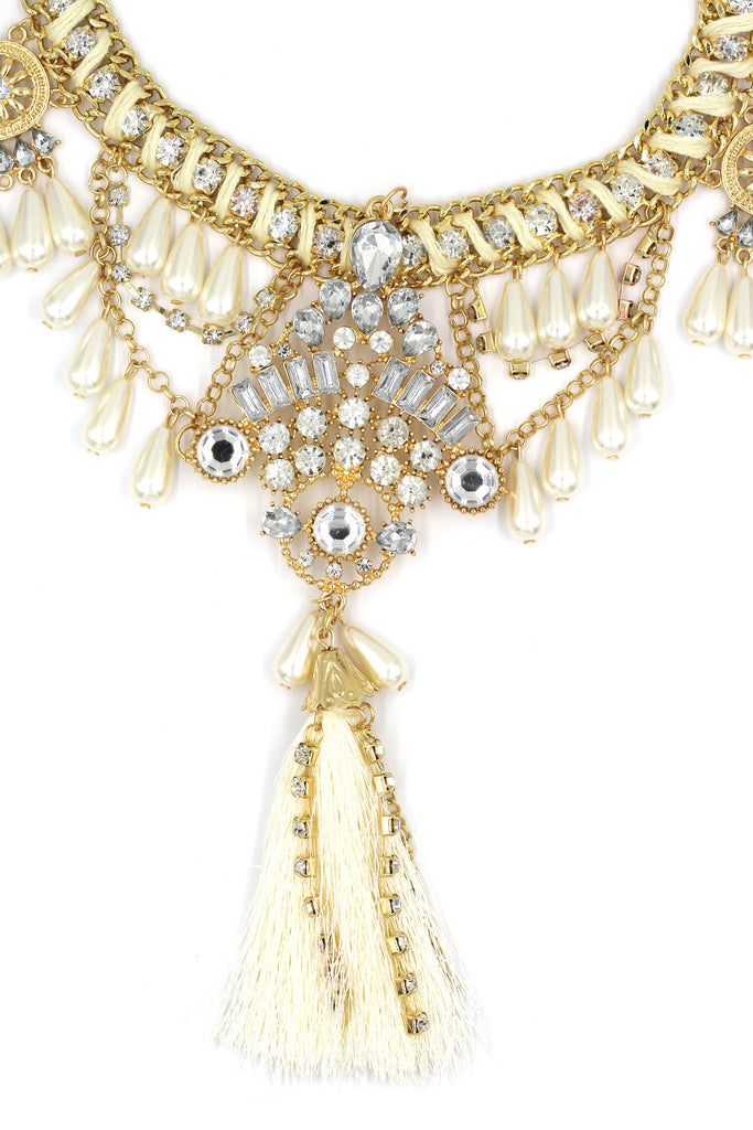 colorful tassel national crystal and beads necklace