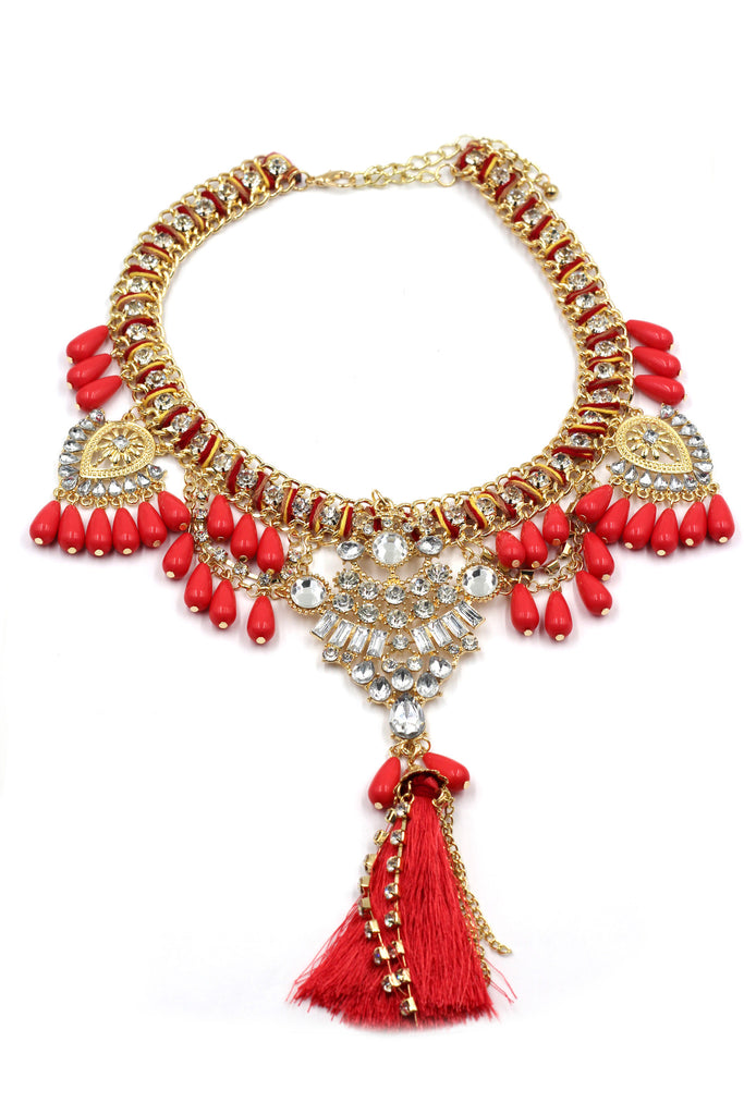colorful tassel national crystal and beads necklace