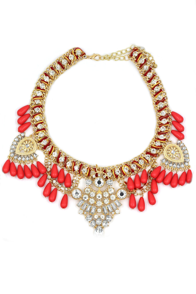 colorful tassel national crystal and beads necklace