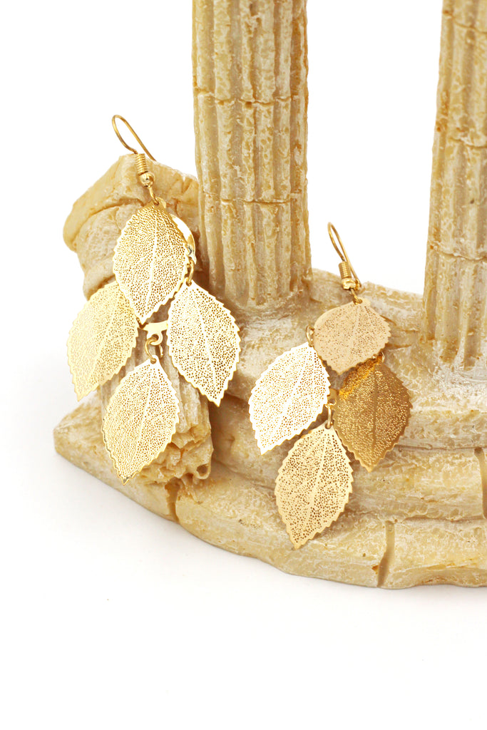 elegant long large leaf earrings