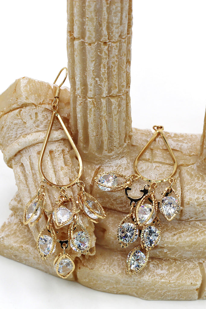 shining golden pendant crystal earrings