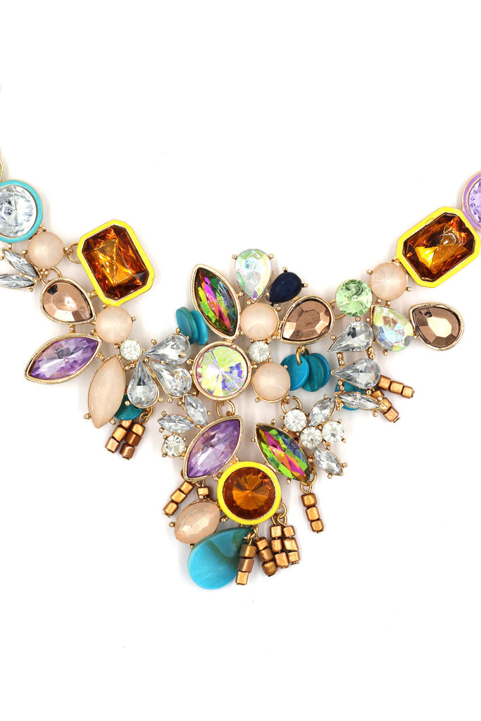 Colorful crystal golden necklace
