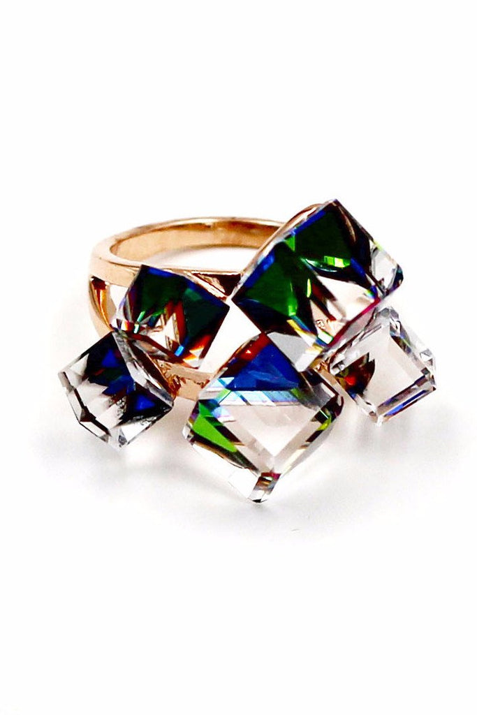 Noble square crystal gold ring set