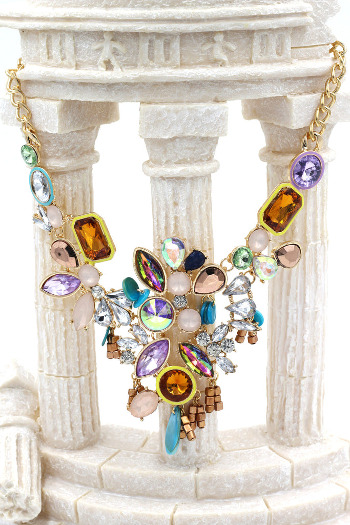 Colorful crystal golden necklace