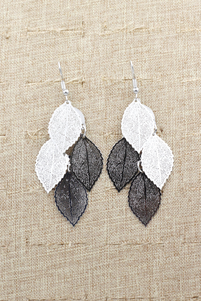 elegant long large leaf earrings