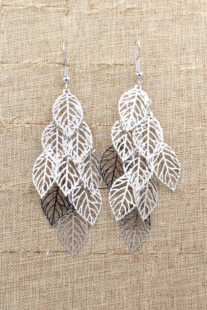hollowed multi-layer leaf earrings