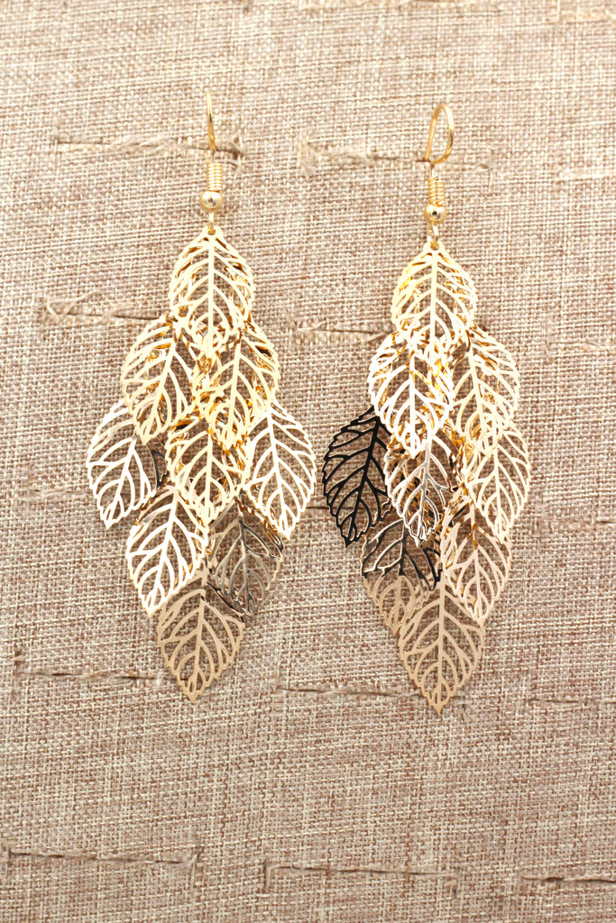 hollowed multi-layer leaf earrings
