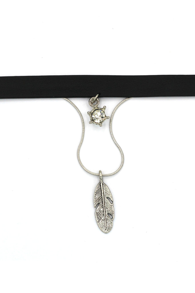 fashion double-chain feather pendant choker