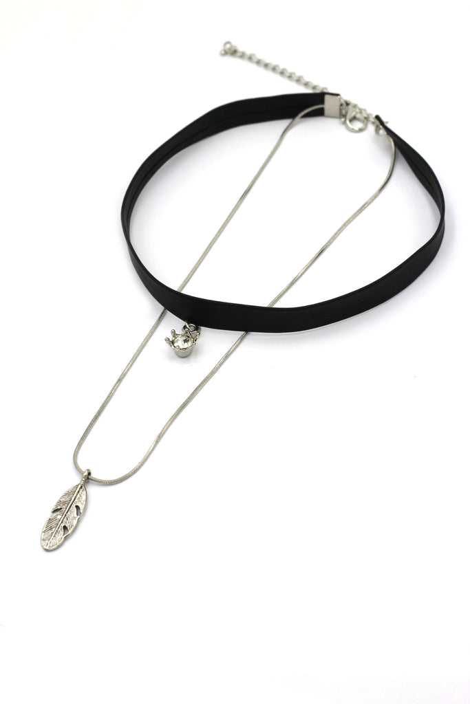 fashion double-chain feather pendant choker