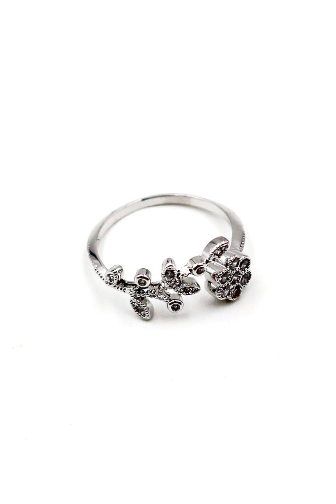 Leaves and flower small Crystal Ring