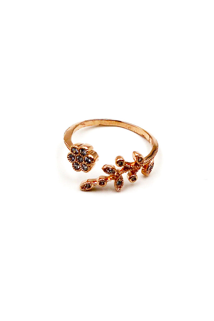 Leaves and flower small Crystal Ring