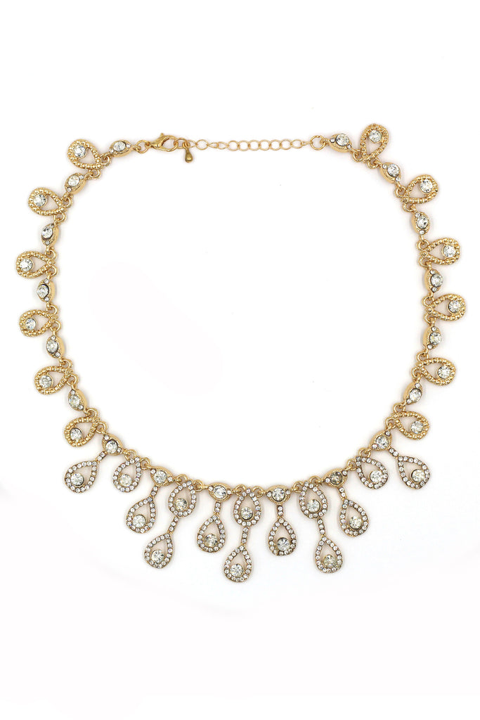 noble golden crystal necklace earrings set