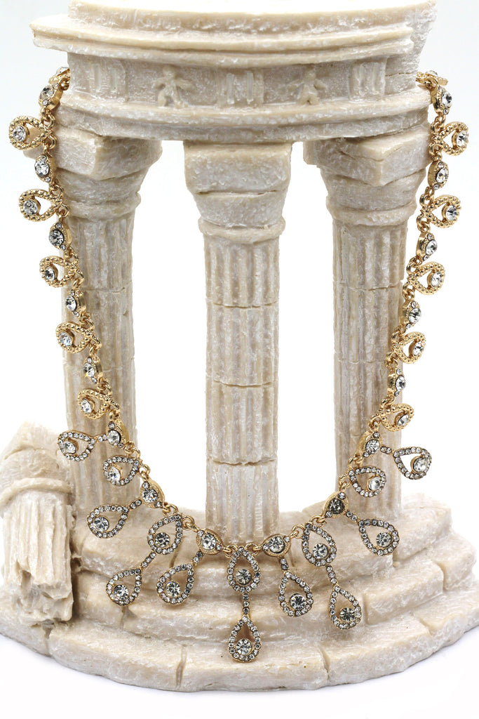 noble golden crystal necklace earrings set