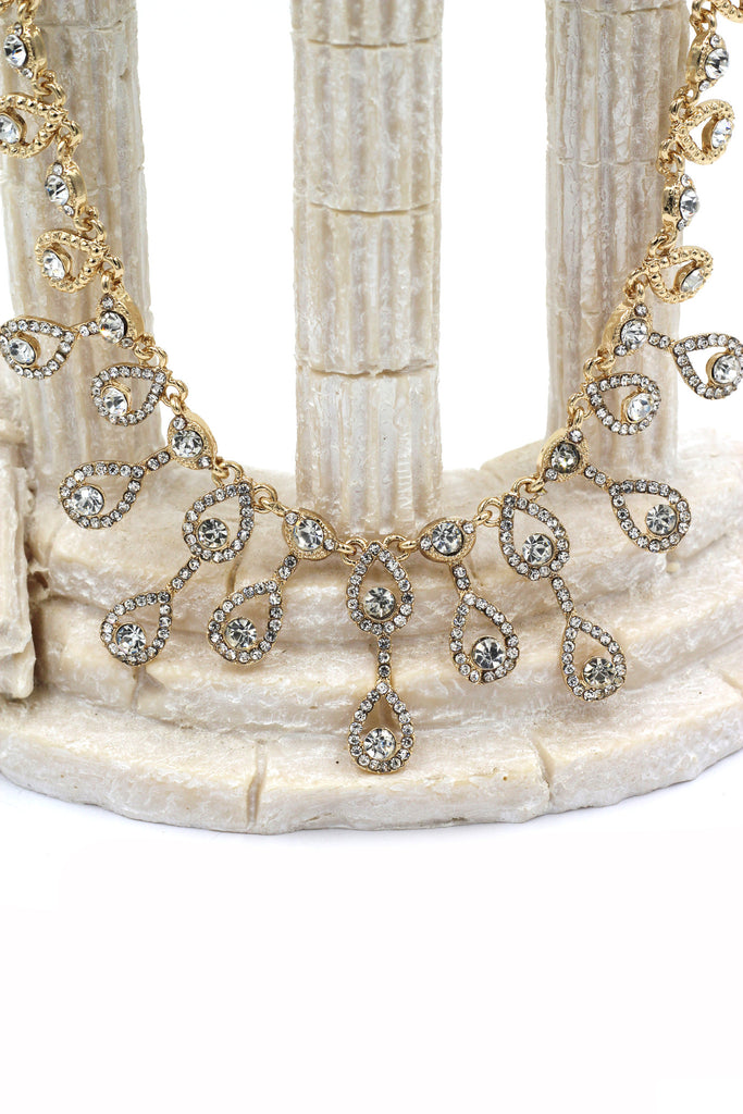 noble golden crystal necklace earrings set