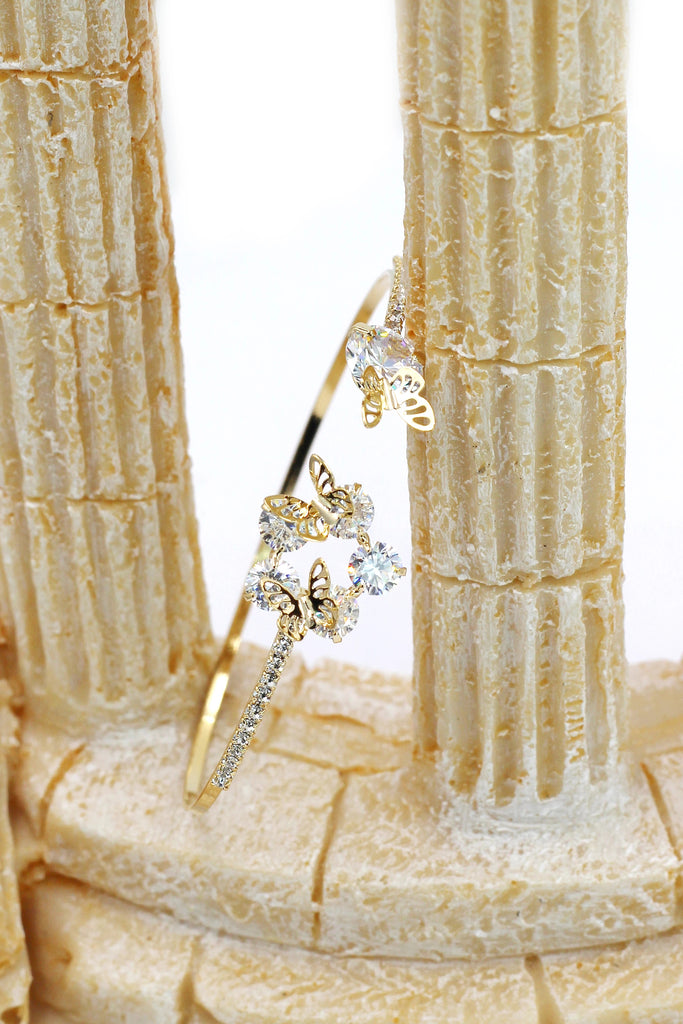 golden mini butterfly earrings bracelet set