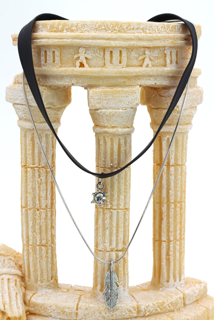 fashion double-chain feather pendant choker