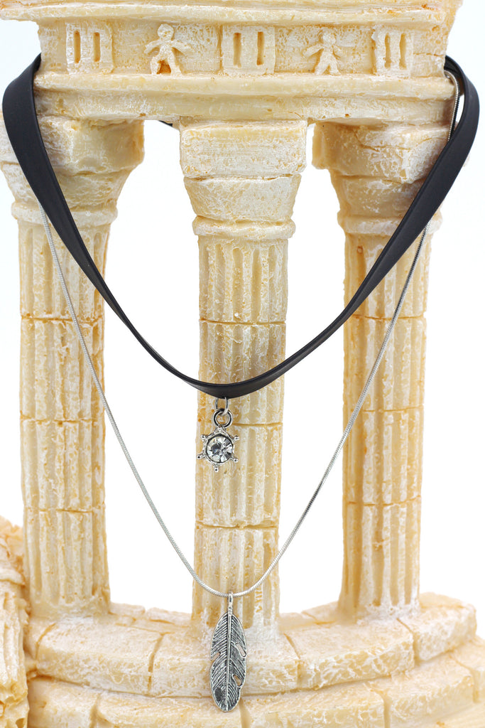 fashion double-chain feather pendant choker