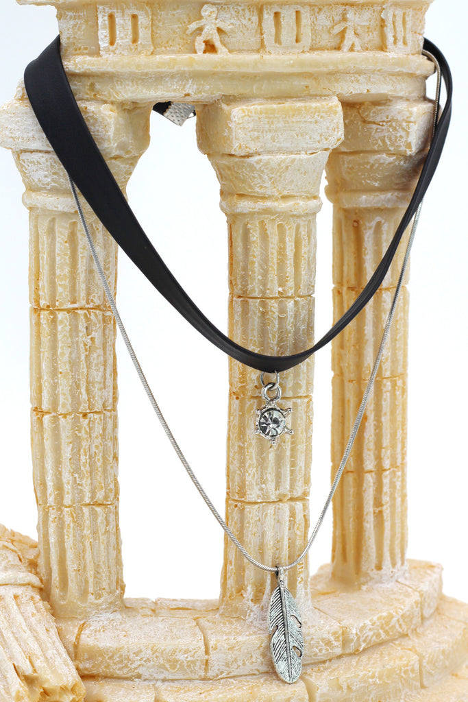 fashion double-chain feather pendant choker