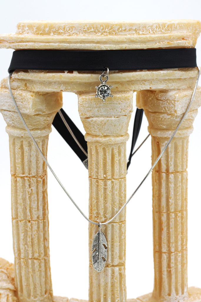 fashion double-chain feather pendant choker