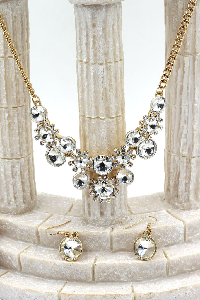 fashion circle crystal golden necklace earrings sets