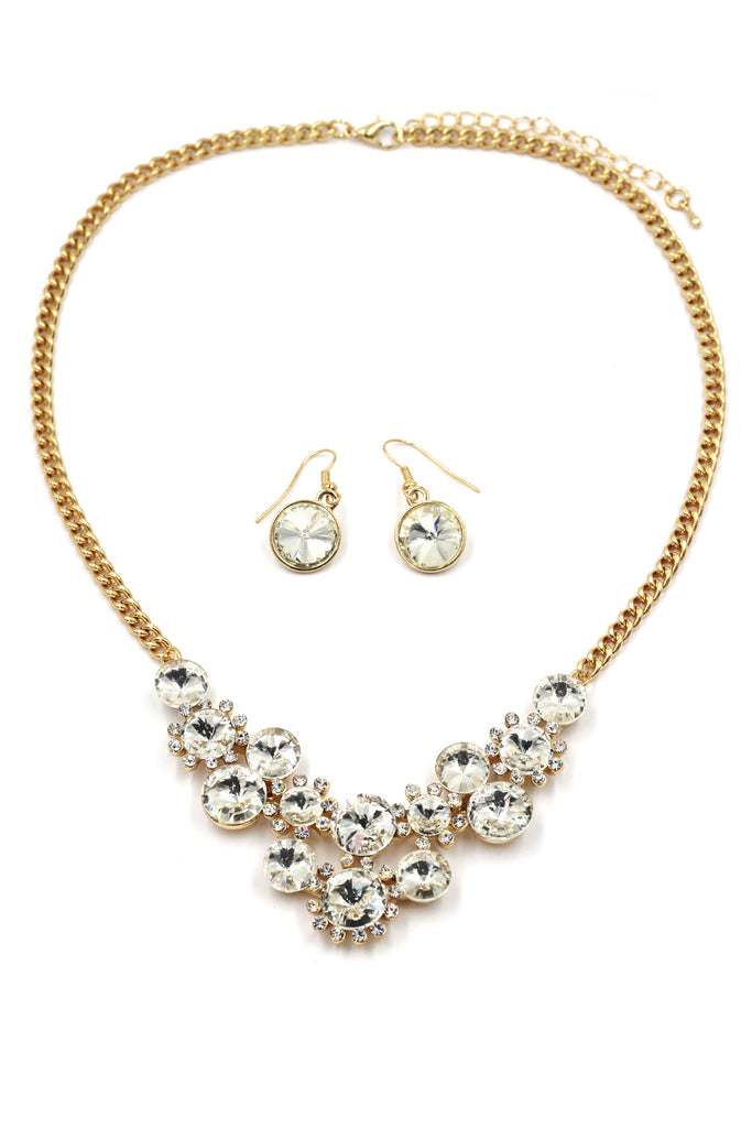 fashion circle crystal golden necklace earrings sets