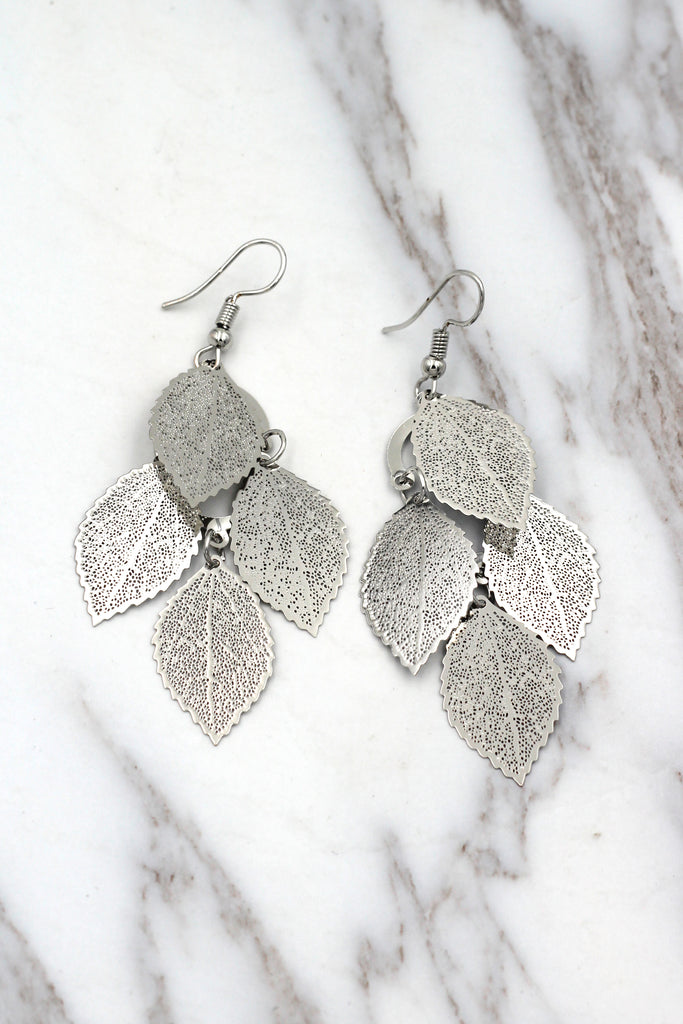 elegant long large leaf earrings