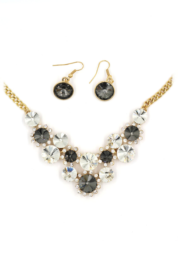 fashion circle crystal golden necklace earrings sets