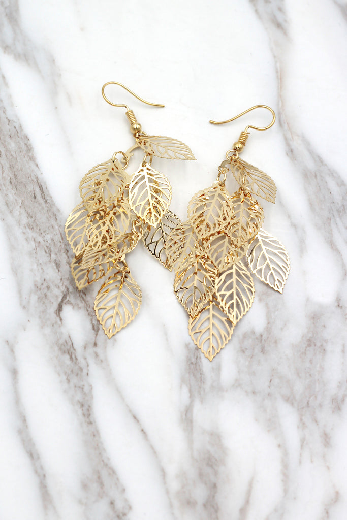 hollowed multi-layer leaf earrings