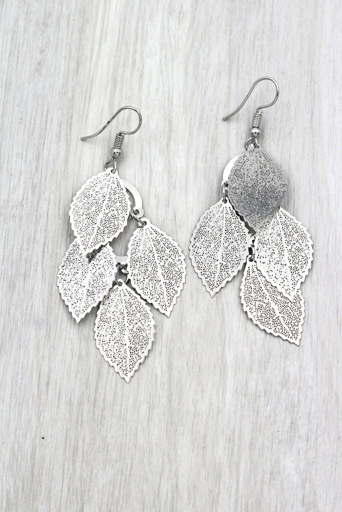 elegant long large leaf earrings