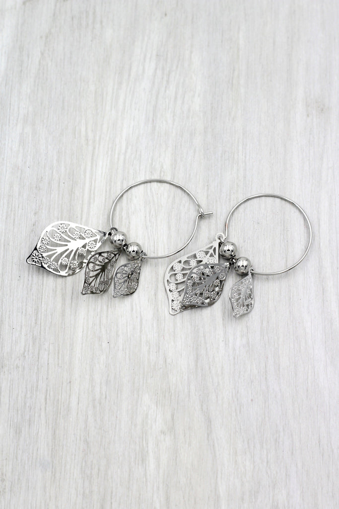 elegant big circle leaf earrings