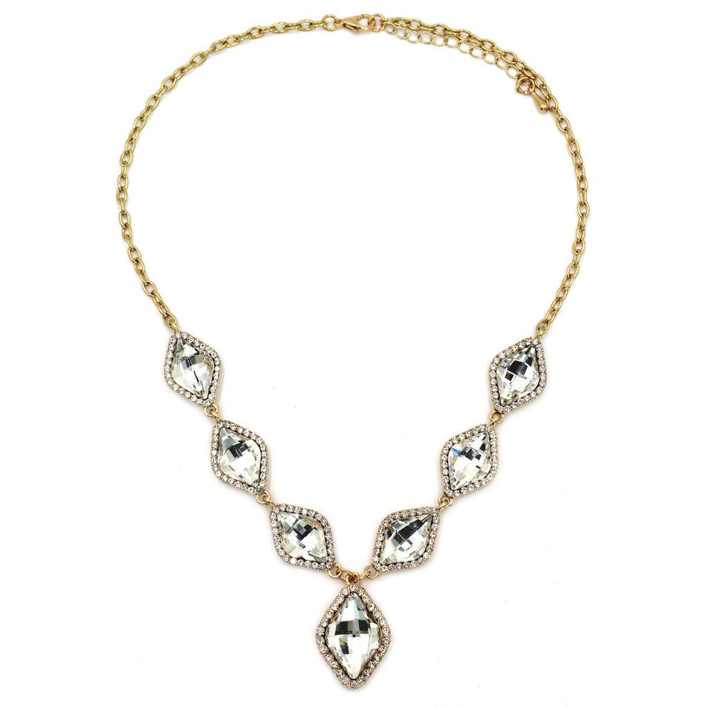 fashion rhombus color crystal golden necklace