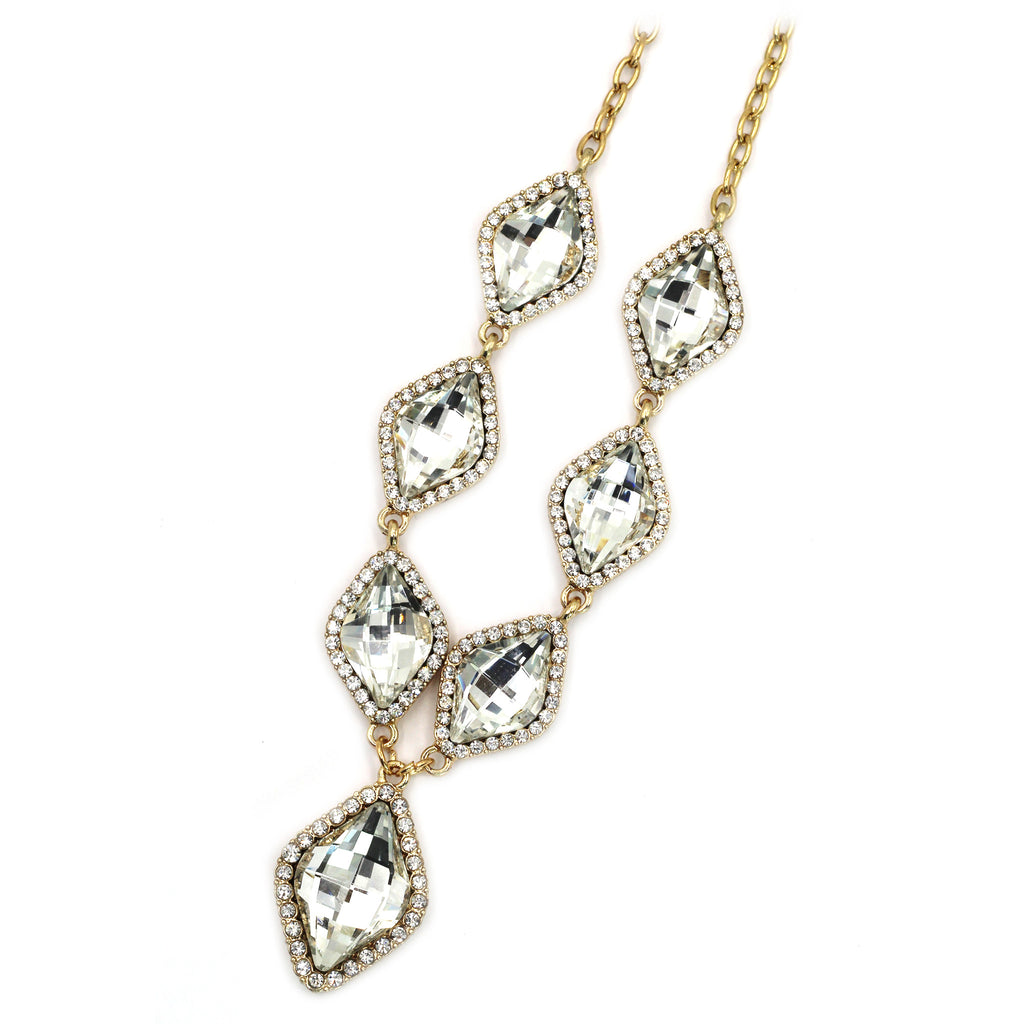 fashion rhombus color crystal golden necklace