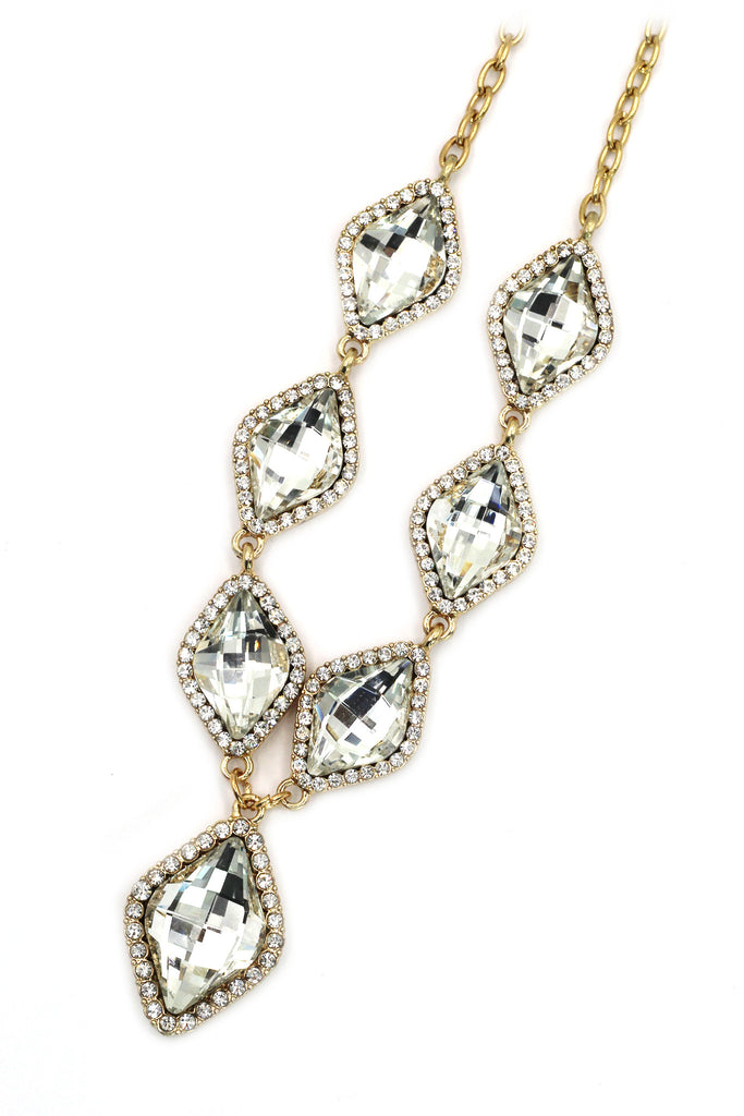 fashion rhombus color crystal golden necklace