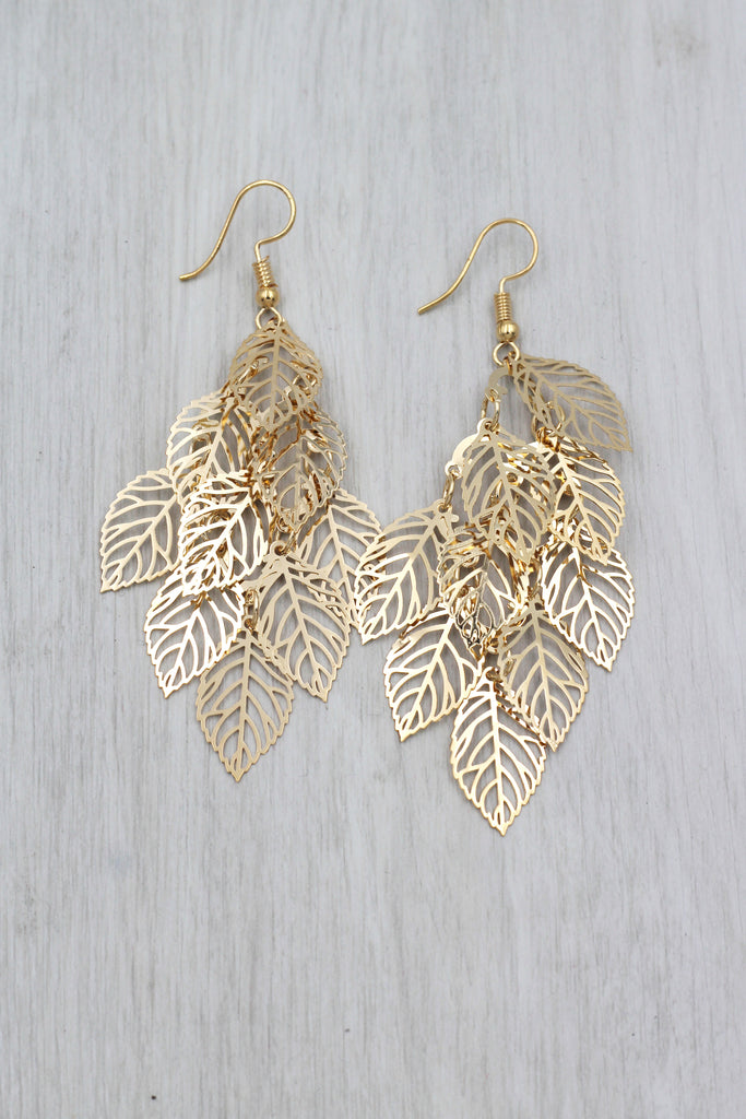 hollowed multi-layer leaf earrings