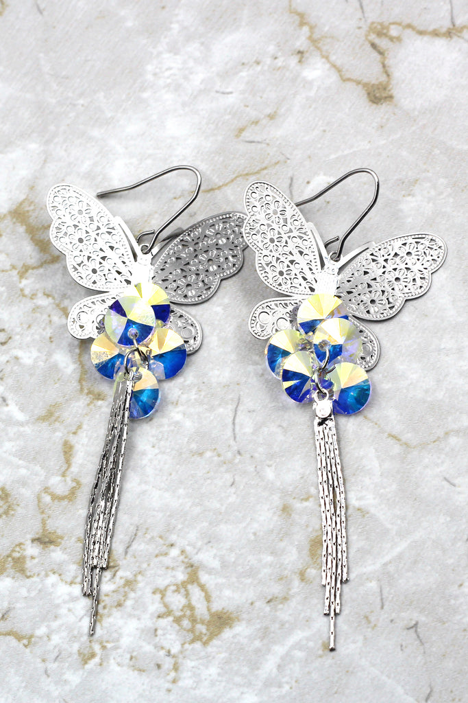butterfly fringe swarovski crystal earrings