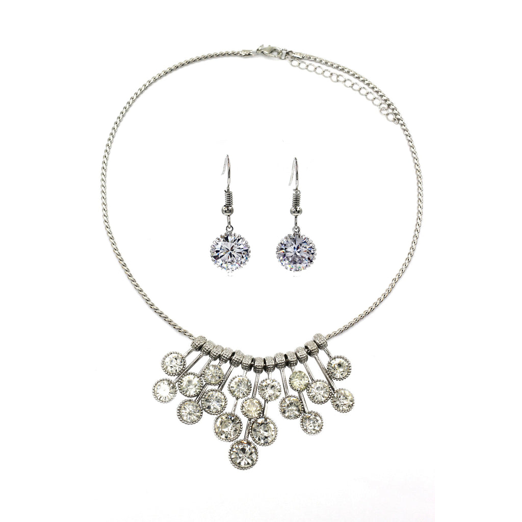 silver noble crystal earrings necklace set