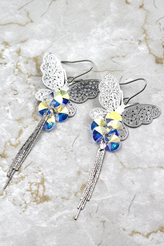 butterfly fringe swarovski crystal earrings