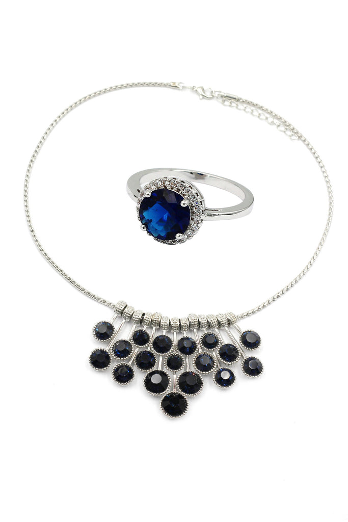 dark blue crystal ring necklace set