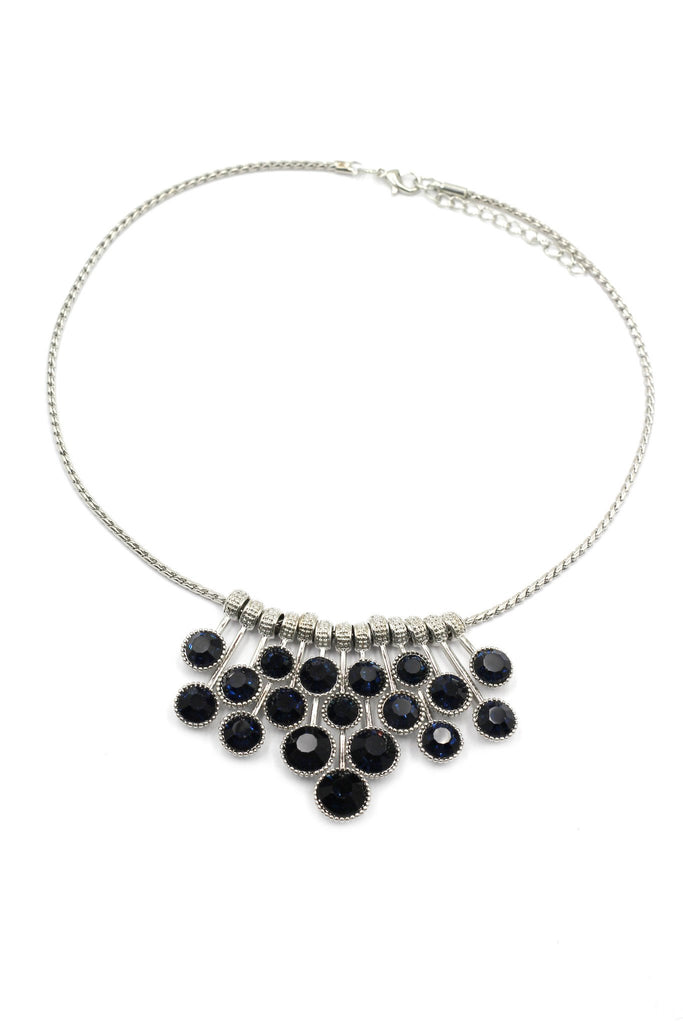 elegant dark blue crystal ring necklace set