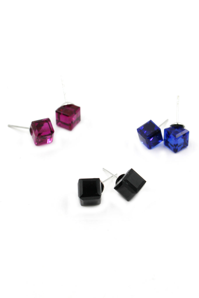 square crystal stud earrings