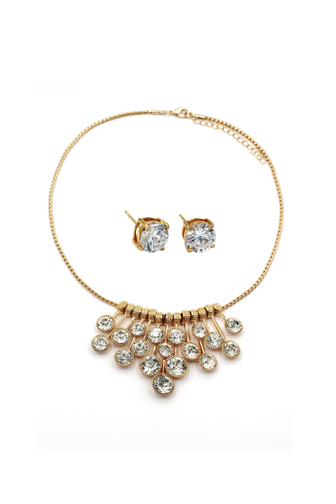 golden elegant crystal earrings necklace set