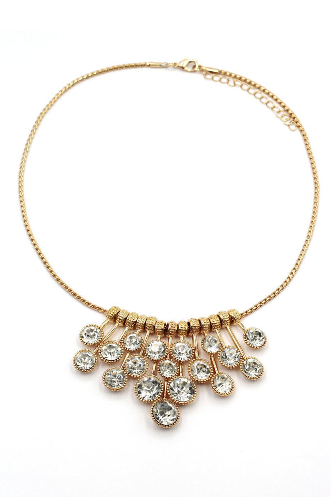 gold small pendant crystal necklace earrings set